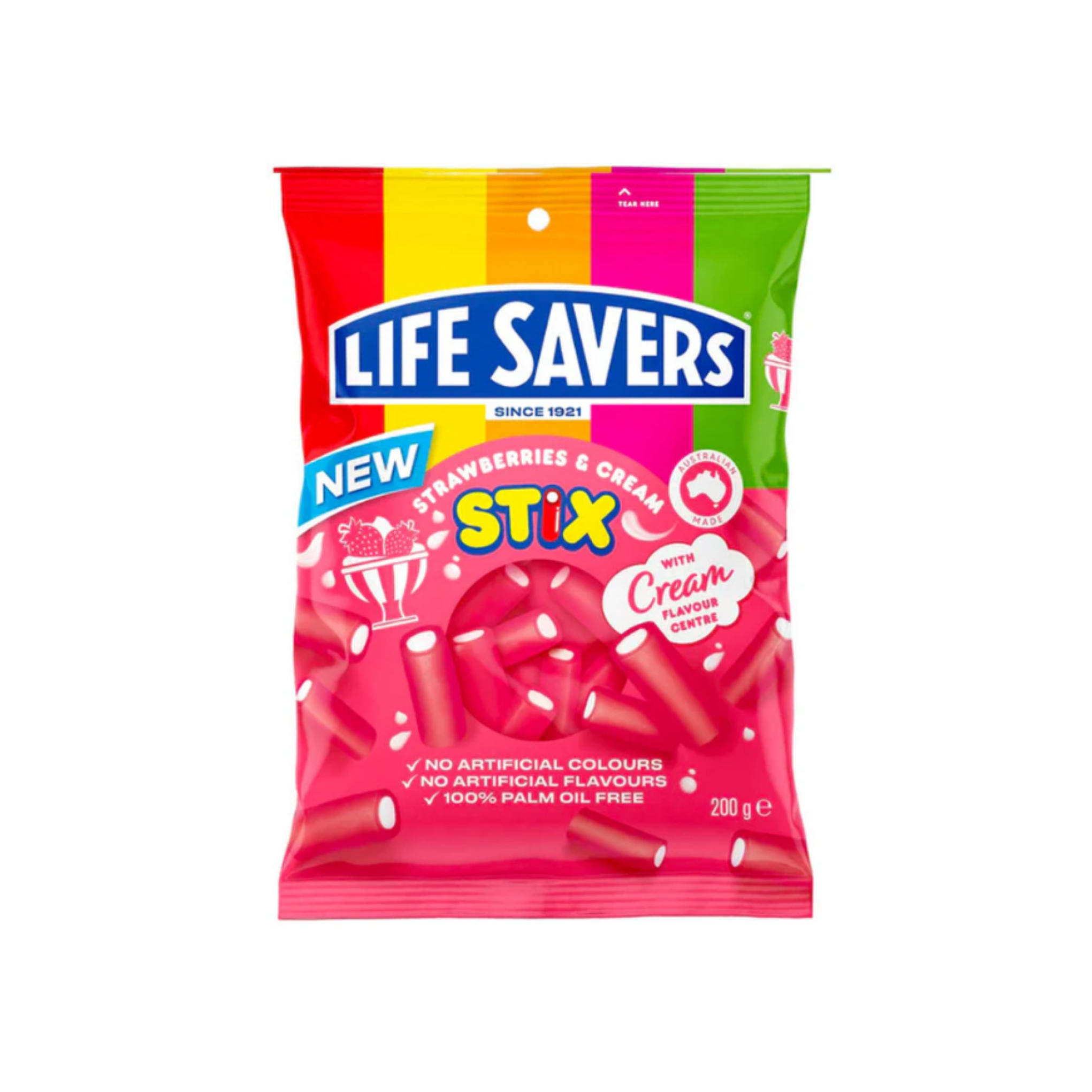 Life Savers Strawberries & Cream Stix strawberry exotic imported candy from Australia — rare international sweets at Epup.