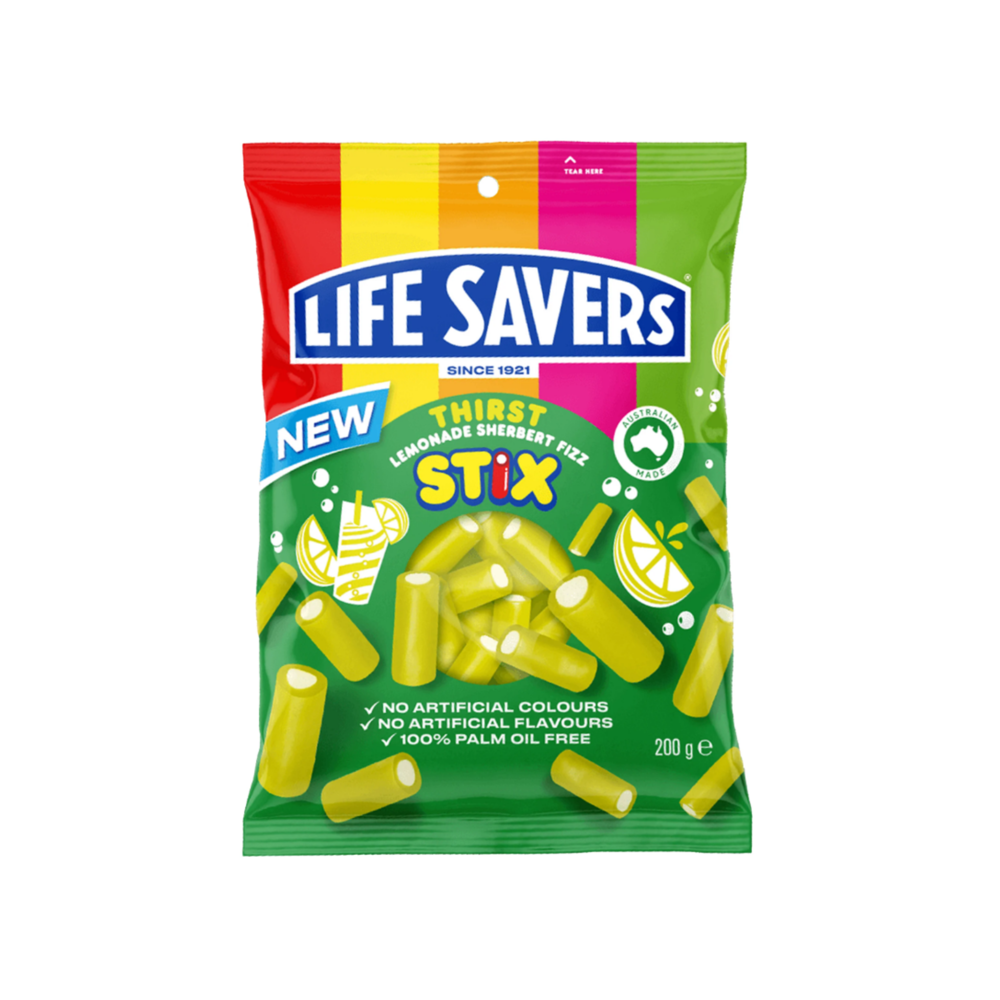 Life Savers Sherbert Fizz Stix Thirst Lemonade lemon exotic imported candy from Australia — rare international sweets.